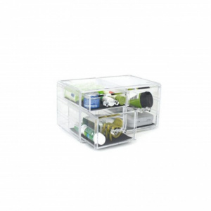 Cutie transparenta cu 4 sertare organizare obiecte mici, 23,8x15,3x10,8 cm, Happymax,Suport accesorii birou,cutie depozitare 4 compartimente,cutii si organizatoare,organizator sertar pentru obiecte mici,organizator obiecte mici