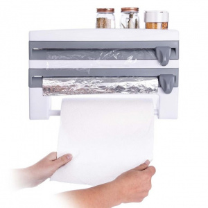 Dispenser triplu de bucatarie pentru rola de hartie, folie de aluminiu si folie alimentara