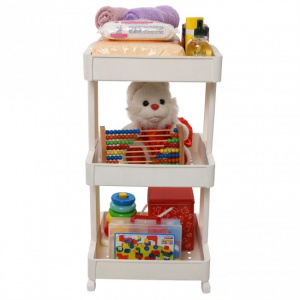 Etajera mobila cu roti, tip carucior, 3 rafturi, alb, 39 x 36 x H 75 cm Carucior ingust pentru depozitare in baie si bucatarie, Rafturi din plastic cu roti pentru depozitare in bucatarie si baie. Etajera cu roti si 3  polite depozitare