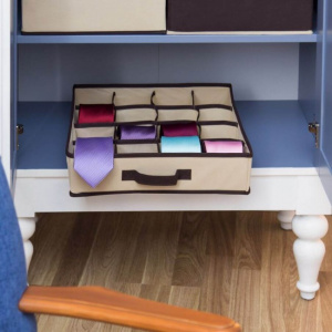 Organizator bej pentru sertare cu 16 compartimente, Organizator textil sertar, Solutii de depozitare sertar, Organizator sertar material textil, Sistem organizare sertare