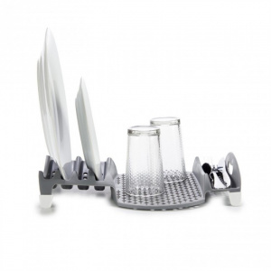 Scurgator vesela mini-33,5 x 26,6 x 6 cm, gri. Scurgator de farfurii si pahare. Uscator mic de plastic pentru vesela.