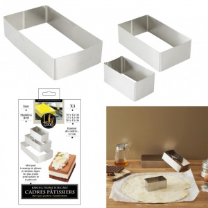 Set 3 forme de copt tip rama, dreptunghi, inox, 10x5.5, 15x8.5, 20x11 cm
