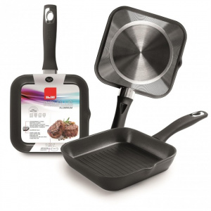 Tigaie patrata tip grill pentru inductie, 18cm Induplus-Ibili, Tigaie din otel emailat cu gratar grill, tigaie grill inductie, tigaie grill plita inductie, tigaie pentru plita vitroceramica