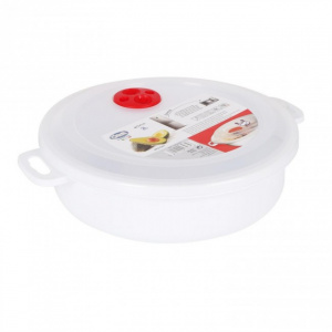 Vas de plastic cu capac pentru microunde, 23x7cm, 2 litri  Caserola cuptor microunde, rotund, 2 l,  vase pentru microunde, vase speciale pentru cuptorul cu microunde, bol plastic pentru microunde, recipient microunde pentru gatirea rapida, recipient pentr