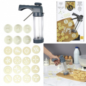 Aparat tip pistol pentru biscuiti si ornare patiserie, 22 accesorii, Happymax