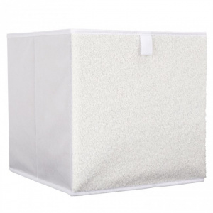 Cutie depozitare pliabila, tip cub, Plush, textura frontala plusata, 30x30x30 cm, alb, Happymax
