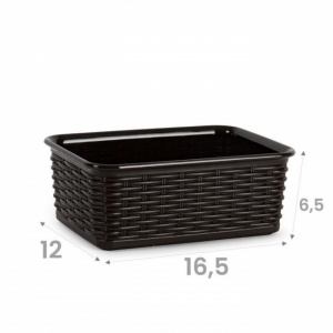Cutie plastic, 16,5 x 12 x 6,5 cm, maro, model rachita, Happymax, Cos depozitare plastic Organizator depozitare plastic Cutie depozitare plastic Containere organizare plastic Cos depozitare vernil Depozitare aerata plastica Cutie depozitare 