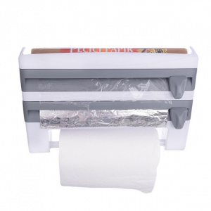 Dispenser triplu de bucatarie pentru rola de hartie, folie de aluminiu si folie alimentara