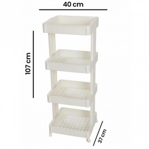 Etajera mobila cu roti, tip carucior, 4 rafturi, alb, 39 x 36 x H 107 cm  Carucior ingust pentru depozitare in baie si bucatarie, Rafturi din plastic cu roti pentru depozitare in bucatarie si baie. Etajera cu roti si 3 polite depozitare