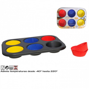 Forma de copt pentru 6 briose + forme hartie 26,5x18,5 cm