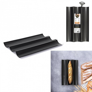 Forma perforata cuptor pentru preparare 3 baghete, 38x24,5x2.2 cm