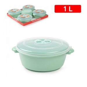 Oala cuptor microunde rotund -1 l - Verde Happymax, vase pentru microunde, vase speciale pentru cuptorul cu microunde, bol plastic pentru microunde, recipient microunde pentru gatirea rapida, recipient pentru microunde, Oala cuptor microunde Vas pentru ga