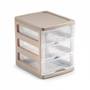 Organizator plastic,  cu 3 sertare, 13,5 x 17 x 17 , transparent - crem, Turia, Happymax, Organizator plastic cu sertare Organizator cu multiple sertare Sertare de depozitare din plastic Sistem de organizare cu sertare Organizator transparent cu sertare S