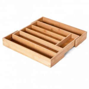 Tava de tacamuri extensibila, bambus, 26-37x34x5cm. Organizator bambus pliabil si extensibil pentru sertare, 5- 7 compartimente