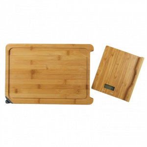 Tocator bambus cu cantar de bucatarie si ascutitor cutite, 38x28,5x3,5 cm, Happymax