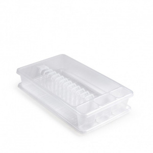 Uscator vase cu tava, rectangular, mediu, dimensiuni 45 x 26 x 9 cm, transparent