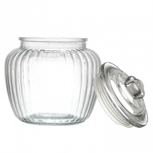 Borcan de sticla, cu capac, pentru biscuiti, fursecuri, cookie, 60 cl, 11,5x14x11,5 cm, Happymax