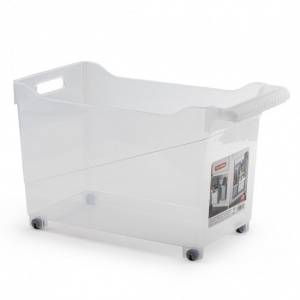 Cutie depozitare cu role 24 x 45 x 27,5 cm - Transparent, cutie depozitare cu roti, cutie depozitare cu role, cutie depozitare plastic cu roti, cutie depozitare jucarii cu roti