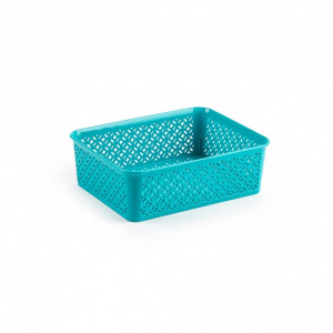 Cutie depozitare plastic,  19 x 15 x 6 cm, bleu, model dantelat, Happymax