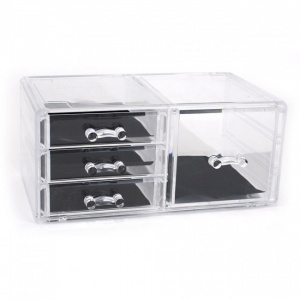 Cutie transparenta cu 4 sertare organizare obiecte mici, 23,8x15,3x10,8 cm, Happymax,Suport accesorii birou,cutie depozitare 4 compartimente,cutii si organizatoare,organizator sertar pentru obiecte mici,organizator obiecte mici