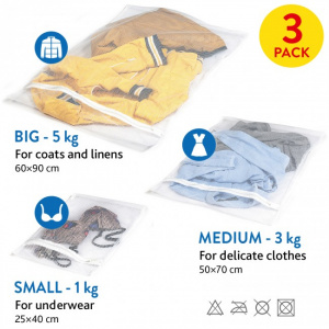 Set 3 buc sac pentru spalat rufe TRIO. Sac rufe masina de spalat