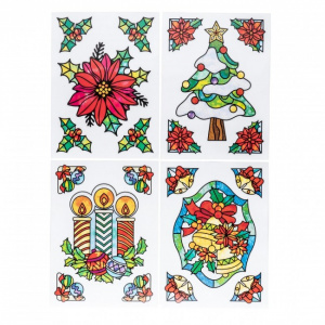 Set 4 seturi autocolante fereste pentru Craciun, 20x30cm, Happymax, Autocolante ferestre Craciun, Decoratiuni ferestre Craciun, Autocolante tematice Craciun, Autocolante sarbatori iarna, Autocolante festive pentru ferestre, Sticker Craciun fereastra, Deco
