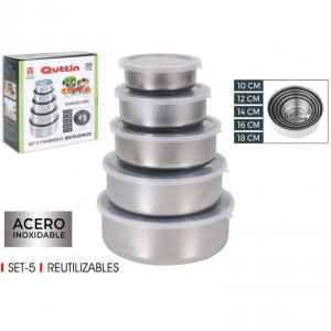Set 5 caserole alimentare inox cu capace de plastic, boluri inox cu capac etans de plastic depozitare alimente,Set caserole cu capace Caserole alimentare etanse Set depozitare alimente cu capace Caserole pentru pastrarea alimentelor Set caserole rezistent