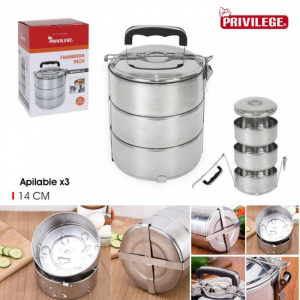 Sufertas, caserola teromoizolanta inox 3 recipiente- Privilege, sufertas, vas termoizolant pentru mancare, caserola inox cu capac, caserole termice mancare, caserola termos pentru mancare, cutie alimentara inox, termos pentru alimente, sufertas in