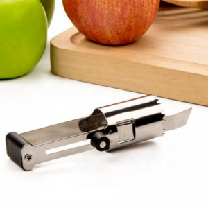 Ustensila inox pentru scos cotoare mere, 3 x 11cm, Happymax, aparat de scos cotorul la mere, dispozitiv de scos cotoarele la mere, cutit scobit mere. Ustensila inox scos cotoare mere 3x11cm,dispozitiv de scos cotoare din fructe,cutit curatator manual pent