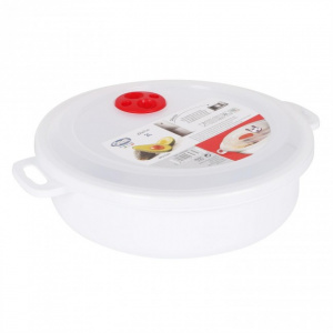 Vas de plastic cu capac pentru microunde, 23x7cm, 2 litri  Caserola cuptor microunde, rotund, 2 l,  vase pentru microunde, vase speciale pentru cuptorul cu microunde, bol plastic pentru microunde, recipient microunde pentru gatirea rapida, recipient pentr