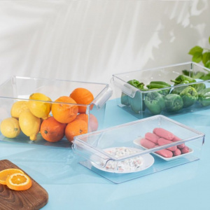 Cutie depozitare alimente in frigider, transparenta, 20x32.5x7 cm, Happymax. cutie depozitare alimente, organizator frigider, cutie plastic frigider, cutie transparenta pentru alimente, cutie depozitare Happymax, cutie 20x32.5x7 cm, organizator bucatarie 