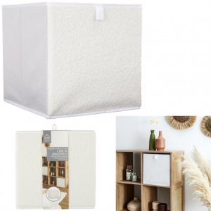 Cutie depozitare pliabila, tip cub, Plush, textura frontala plusata, 30x30x30 cm, alb, Happymax