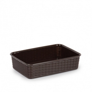 Cutie plastic, 25,5 x 17,5 x 6,5 cm, maro, model rachita, Happymax, Cos depozitare plastic Organizator depozitare plastic Cutie depozitare plastic Containere organizare plastic Cos depozitare vernil Depozitare aerata plastica Cutie depozitare 