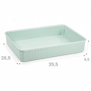 Cutie plastic, 35,5 x 26,5 x 6,5  cm, verde, model rachita, Happymax, Cos depozitare plastic Organizator depozitare plastic Cutie depozitare plastic Containere organizare plastic Cos depozitare vernil Depozitare aerata plastica Cutie depozitare dimensiuni