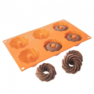 Forma copt silicon, cu 6 matrite coronite, 28x17x3 cm, Happymax, Forma prajituri, Orion, Silicon, 28x17x3 cm, FORMA SILICON MONOPORTII SPIRALA  