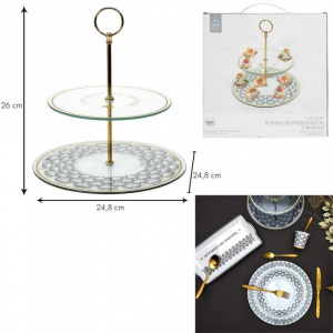 Platou supraetajat, cu 2 niveluri, prezentare aperitive sau desert, inaltime 22,5 cm