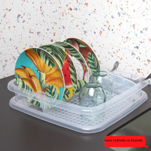 Scurgator vase, cu tava, din plastic, transparent, dimensiuni 39 x 39 x 7,5 cm