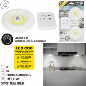 Set 2 lampi led cob cu autoadeziv si telecomanda inclusa