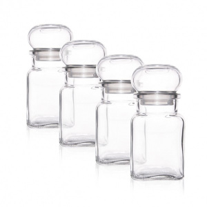 Set 4 recipiente din sticla pentru condimente, HAPPYMAX. RO borcan condimente, borcane mici marturii, recipiente condimente sticla, borcan condimente sticla, set 4 borcane condimente, borcanele pentru condimente, borcane mirodenii, borcan sticla pentru co