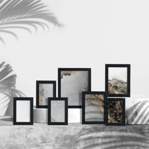 Set 7 bucati rame foto, dimensiuni diferite, negru, MDF/sticla, Relaxdays - Img 2