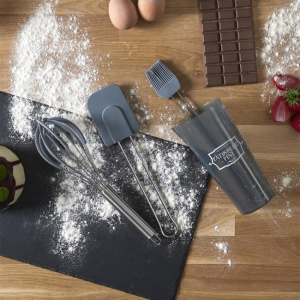 Set ustensile bucatarie cana gradata, tel, perie ungere, spatula-gri