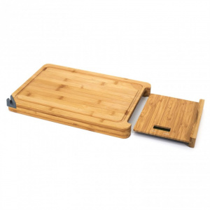 Tocator bambus cu cantar de bucatarie si ascutitor cutite, 38x28,5x3,5 cm, Happymax