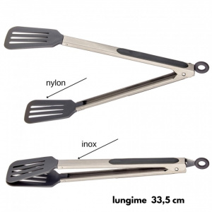 Cleste lung de bucatarie, cleste inox servire cu capete nylon-33 cm