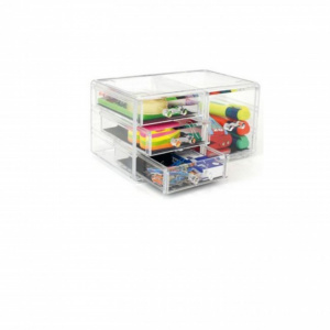 Cutie transparenta cu 4 sertare organizare obiecte mici, 23,8x15,3x10,8 cm, Happymax,Suport accesorii birou,cutie depozitare 4 compartimente,cutii si organizatoare,organizator sertar pentru obiecte mici,organizator obiecte mici