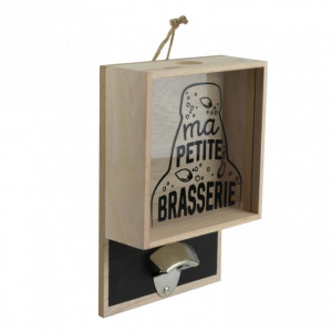 Desfacator sticle, de perete, cu recipient de colectare a capacelor, 26x6,8x17,8 cm, Happymax