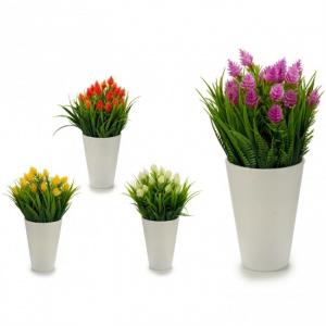 Ghiveci alb cu flori artificiale 10x20cm, galben