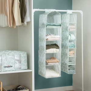 Organizator vertical textil, etajera suspendata 7 compartimente 105x30x15 cm-Palma, raft vertical flexibil cu 7 compartimente etajera materila textil, etajera textila, etajera verticala bara sifonier, etajera verticala pentru sifonier, organizatoare stend
