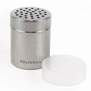 Recipient condimente, sticla si inox-110g. 8x5 cm Quttin, solnita sare, recipient sare, depozitare sare, cutie cu capac pentru sare, solnita piper. Solnite de masa. Cutie inox cu sita pentru parmesan, 70g