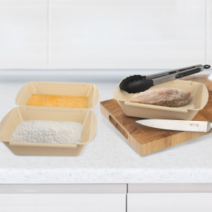 Set 3 tavite pentru ingrediente snitele, happymax.ro Tavite preparare snitele, Set tavite ingrediente snitel, Tavite pentru panare snitele, Set 3 tavite bucatarie snitele, Tavite pentru faina, ou si pesmet, Tavite specializate preparat snitele, Tavite ing