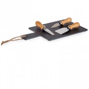 Set platou ardezie si 3 cutite branzeturi tari. Platou taiere branzeturi si mezeluri. Platou piatra de ardezie pentru taiat si feliat branza, parmezan, cascaval, salam si carnati